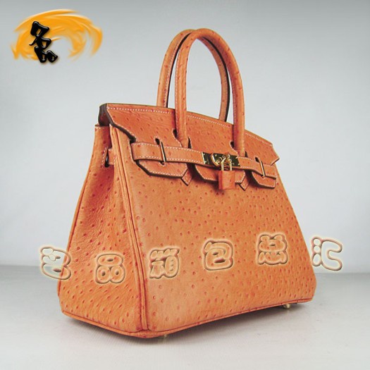 6088 1:1品質(zhì) Hermes Birkin 30 鴕鳥紋 Hermes手提包 愛馬仕女包 橙色金扣