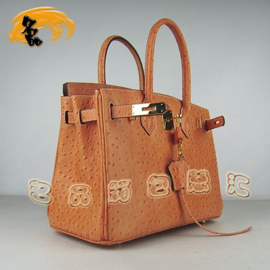 6088 1:1品質(zhì) Hermes Birkin 30 鴕鳥紋 Hermes手提包 愛馬仕女包 橙色金扣