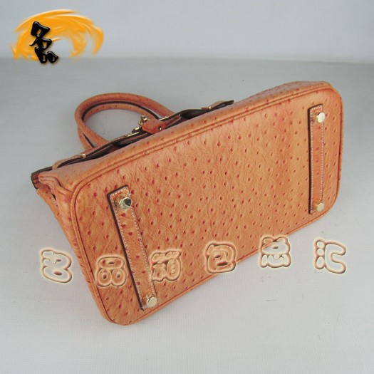 6088 1:1品質(zhì) Hermes Birkin 30 鴕鳥紋 Hermes手提包 愛馬仕女包 橙色金扣