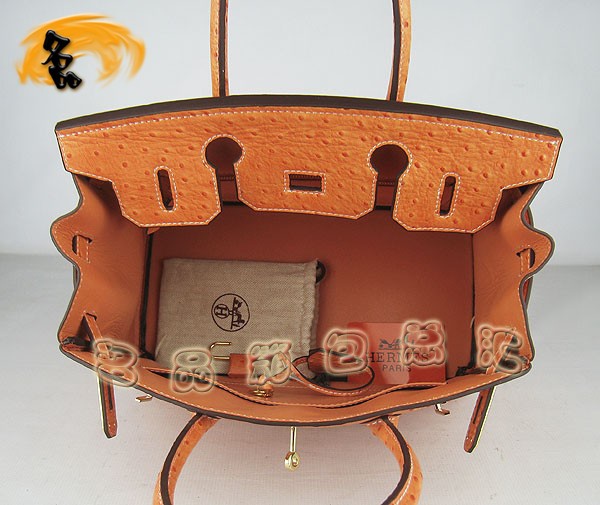 6088 1:1品質(zhì) Hermes Birkin 30 鴕鳥紋 Hermes手提包 愛馬仕女包 橙色金扣