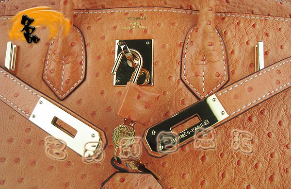 6088 1:1品質(zhì) Hermes Birkin 30 鴕鳥紋 Hermes手提包 愛馬仕女包 橙色金扣