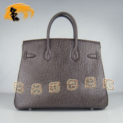 6089 Hermes Birkin 鉑金包 35 Birkin 鴕鳥紋女包 Hermes手提包 深啡色銀扣