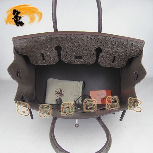 6089 Hermes Birkin 鉑金包 35 Birkin 鴕鳥紋女包 Hermes手提包 深啡色銀扣
