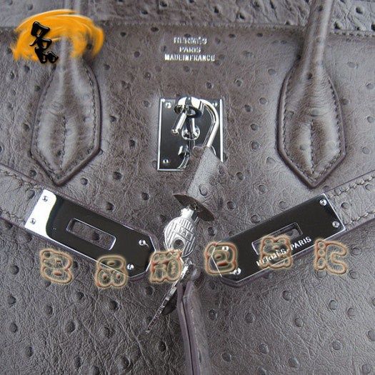 6089 Hermes Birkin 鉑金包 35 Birkin 鴕鳥紋女包 Hermes手提包 深啡色銀扣