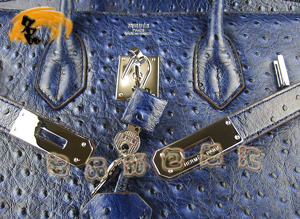 6089 Hermes Birkin 鉑金包 35 Birkin 鴕鳥紋女包 Hermes手提包 深藍(lán)色銀扣