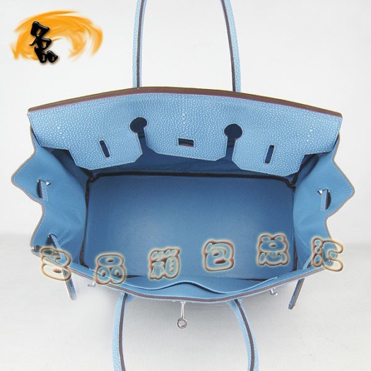 6089 Hermes手提包 Hermes 35 Birkin 鉑金包 珍珠紋女包 淺藍(lán)色銀扣