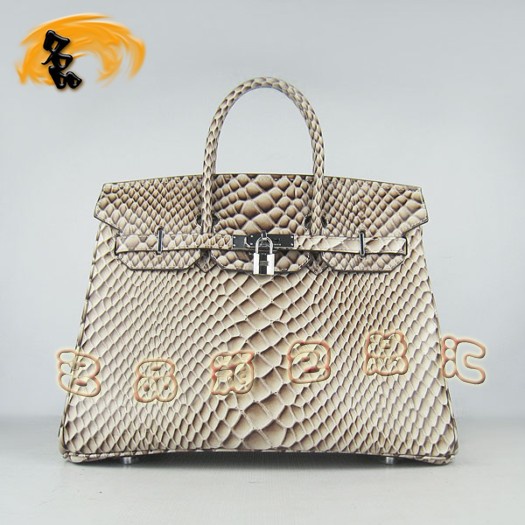 6089 Hermes新款魚紋女士手提包 Hermes Birkin 鉑金包 35 Birkin 灰色銀扣