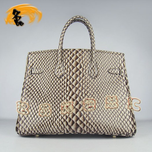 6089 Hermes新款魚紋女士手提包 Hermes Birkin 鉑金包 35 Birkin 淺啡色金扣