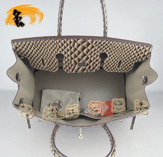 6089 Hermes新款魚紋女士手提包 Hermes Birkin 鉑金包 35 Birkin 淺啡色金扣