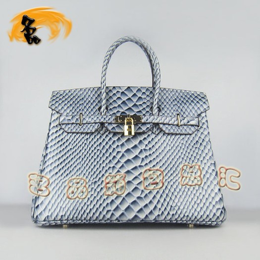 6089 Hermes新款魚紋女士手提包 Hermes Birkin 鉑金包 35 Birkin 藍色金扣