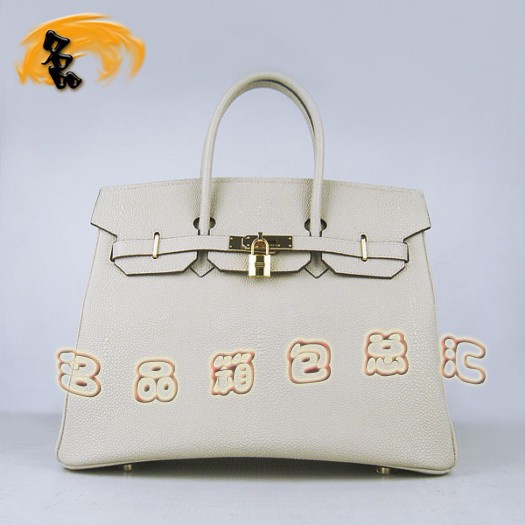 6089 Hermes新款 鉑金包35cm Birkin 珍珠紋女包 Hermes手提包 米白色金扣