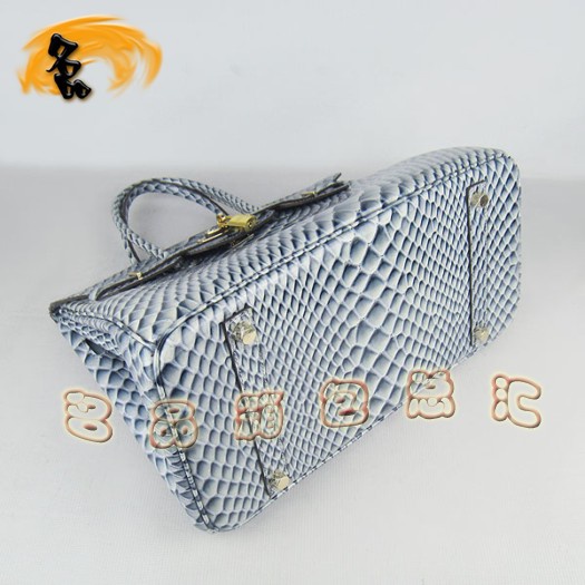 6089 Hermes新款魚紋女士手提包 Hermes Birkin 鉑金包 35 Birkin 藍色金扣