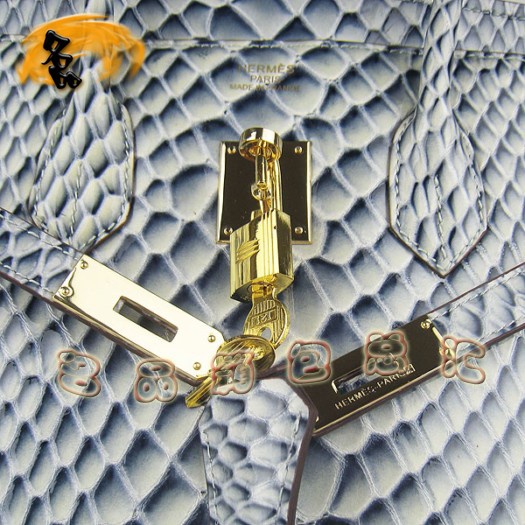 6089 Hermes新款魚紋女士手提包 Hermes Birkin 鉑金包 35 Birkin 藍色金扣