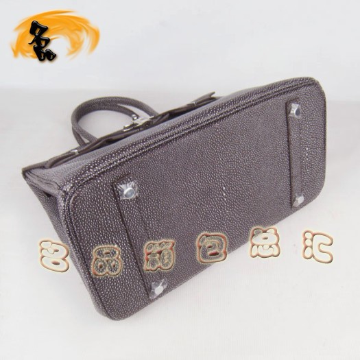 6089 Hermes手提包 Hermes 35 Birkin 鉑金包 珍珠紋女包 深啡色銀扣