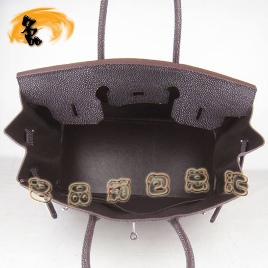 6089 Hermes手提包 Hermes 35 Birkin 鉑金包 珍珠紋女包 深啡色銀扣