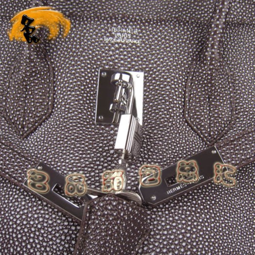 6089 Hermes手提包 Hermes 35 Birkin 鉑金包 珍珠紋女包 深啡色銀扣
