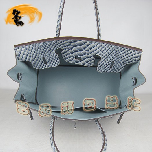 6089 Hermes新款魚紋女士手提包 Hermes Birkin 鉑金包 35 Birkin 藍色銀扣