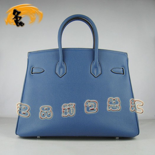 6089 Hermes 35 Birkin 牛頸紋手提包 Hermes女包 Hermes Birkin 鉑金包 藍(lán)色銀扣