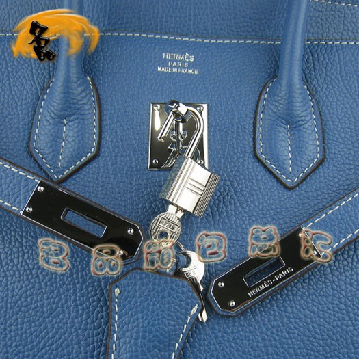 6089 Hermes 35 Birkin 牛頸紋手提包 Hermes女包 Hermes Birkin 鉑金包 藍(lán)色銀扣