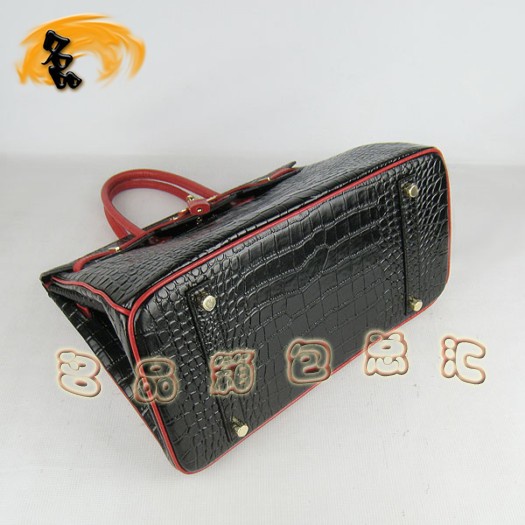 6089 Hermes 鱷魚紋手提包 Hermes女包 Hermes Birkin 鉑金包 黑配紅金扣(35)