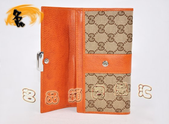 233028 古奇新款女士長(zhǎng)款錢(qián)包 GUCCI 雙G花布錢(qián)包 GUCCI帆布包 杏配橙色