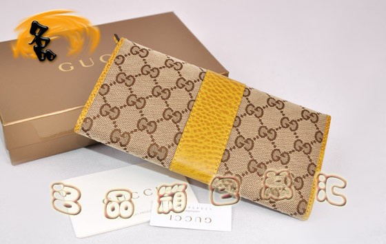 233028 古奇新款女士長(zhǎng)款錢(qián)包 GUCCI 雙G花布錢(qián)包 GUCCI帆布包 杏配黃色