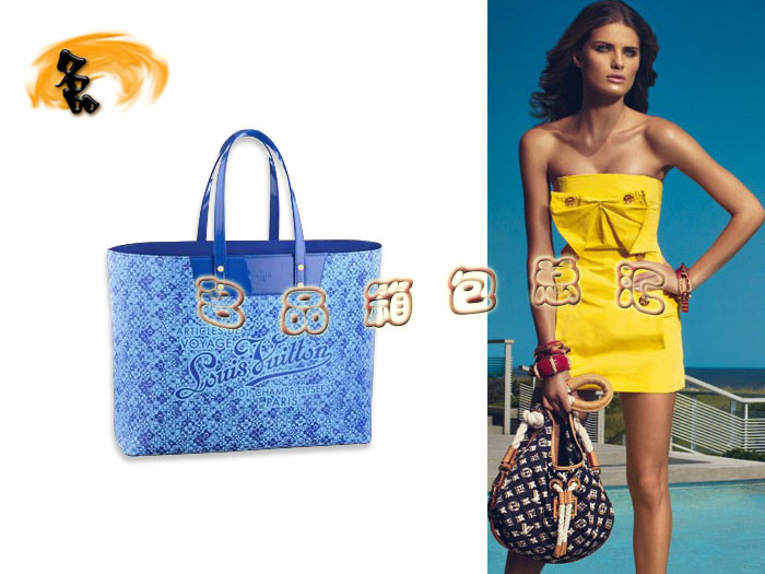 M93164 LV新款沙灘包 LV亮皮女包 LV單肩包 LV女包 1:1品質 藍色