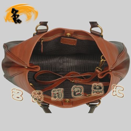 8602 Prada熱銷1:1品質女包 普拉達高檔牛皮手提包 Prada斜挎包 黑配啡色