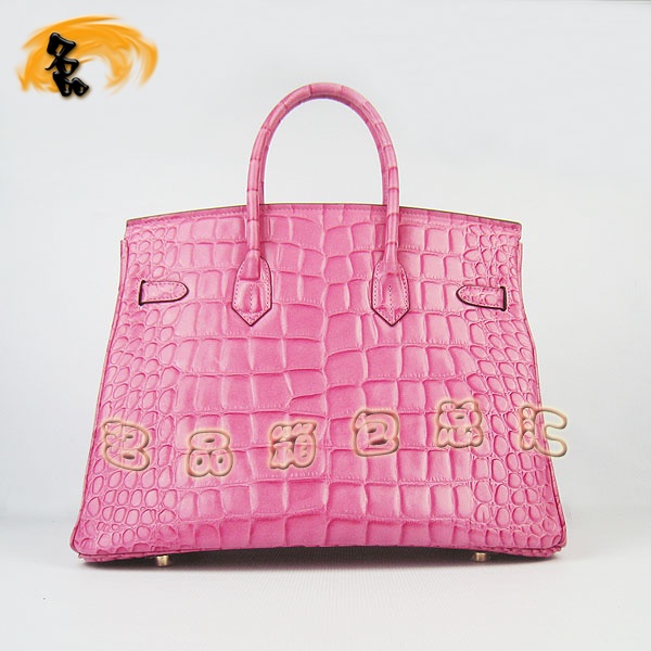 6089 愛馬仕女包 手提包 Hermes Birkin 鉑金包 鱷魚紋(35cm) 大格紋 桃紅色金扣