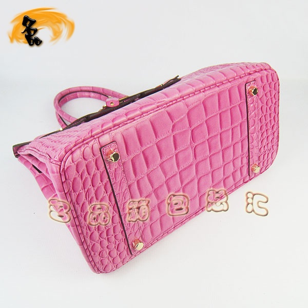 6089 愛馬仕女包 手提包 Hermes Birkin 鉑金包 鱷魚紋(35cm) 大格紋 桃紅色金扣