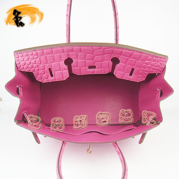 6089 愛馬仕女包 手提包 Hermes Birkin 鉑金包 鱷魚紋(35cm) 大格紋 桃紅色金扣