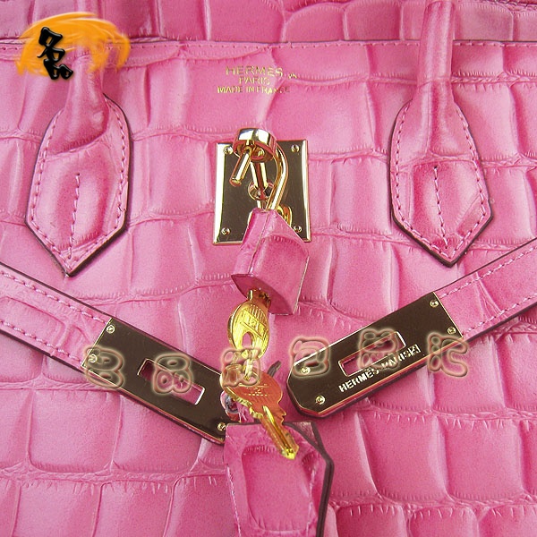 6089 愛馬仕女包 手提包 Hermes Birkin 鉑金包 鱷魚紋(35cm) 大格紋 桃紅色金扣