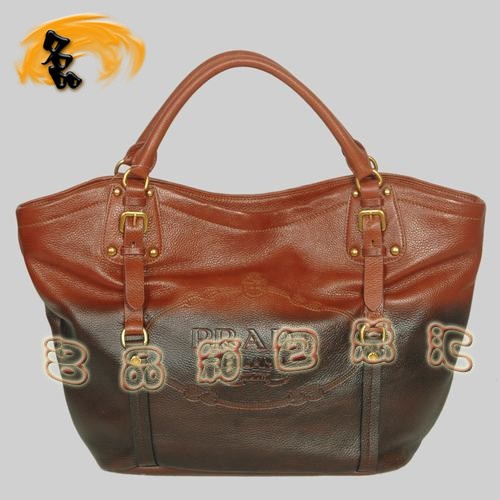 8612 Prada熱銷1:1品質女包 普拉達經典牛皮手提包 Prada肩包 黑配啡色