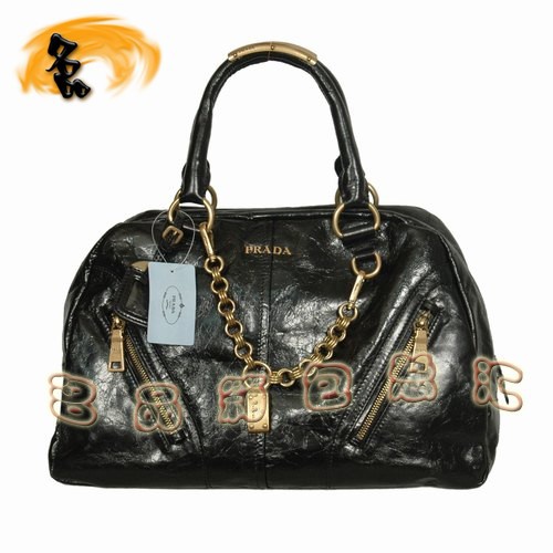 081117 Prada高檔女包 普拉達(dá)經(jīng)典時尚全皮手提包 Prada肩包 黑色