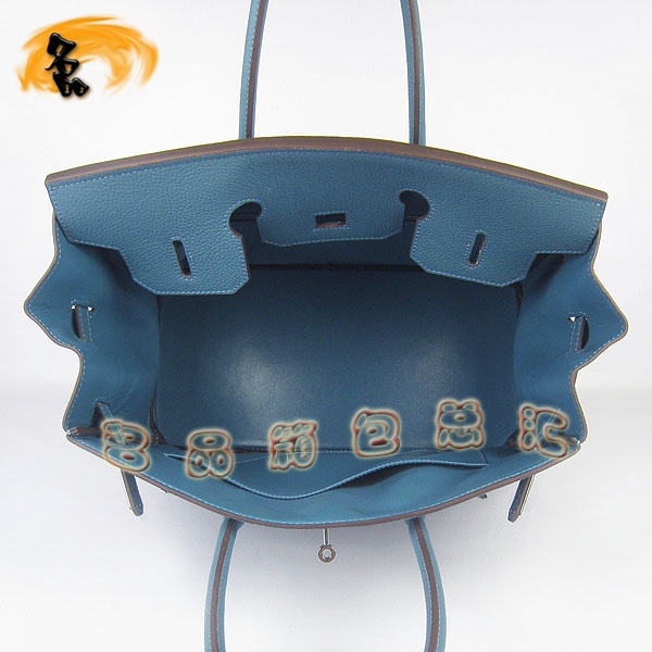 6089 Hermes Birkin 鉑金包 愛馬仕經(jīng)典荔枝紋 手提包 35 Hermes女包 中藍(lán)銀扣