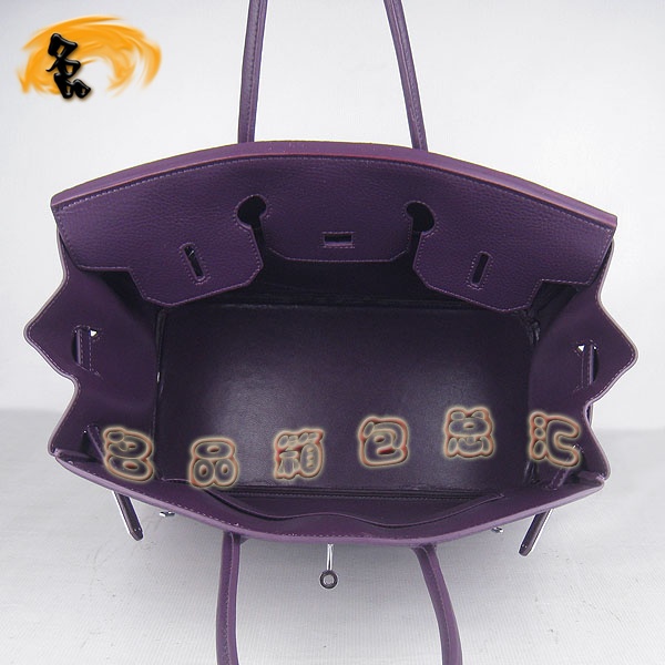 6089 Hermes Birkin 鉑金包 愛馬仕經典荔枝紋 手提包 35 Hermes女包 紫色銀扣