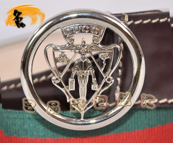 181194 正品品質 Gucci最新款 牛皮配紅綠織帶男士皮帶 Gucci皮帶 Gucci腰帶