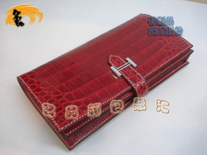 04618 Hermes最新款 Hermes真鱷魚(yú)皮 時(shí)尚女士錢(qián)夾 愛(ài)馬仕長(zhǎng)款錢(qián)包 紅色 實(shí)時(shí)報(bào)價(jià)