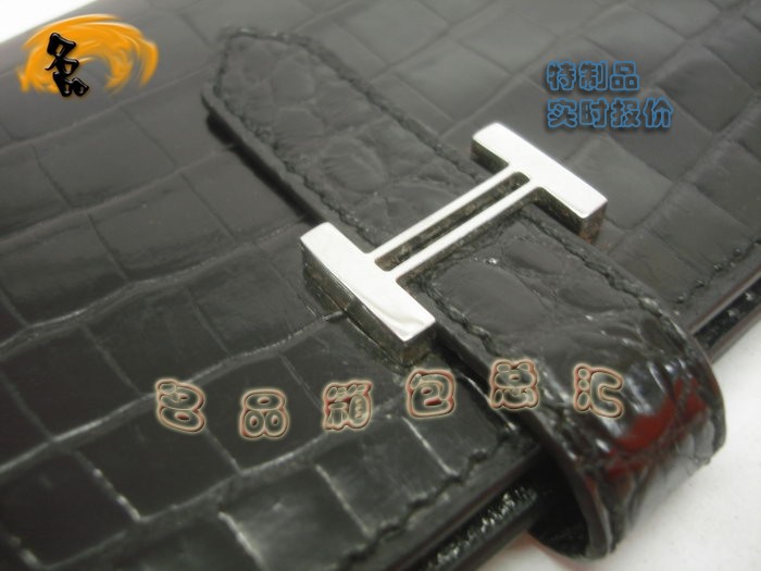 05615 Hermes最新款 Hermes真鱷魚皮 時尚女士錢夾 愛馬仕長款錢包 黑色 實時報價