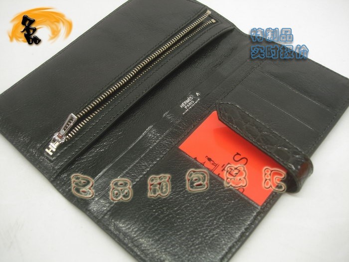 05615 Hermes最新款 Hermes真鱷魚皮 時尚女士錢夾 愛馬仕長款錢包 黑色 實時報價