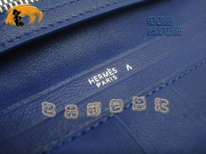 05615 Hermes最新款 Hermes真鱷魚皮 時尚女士錢夾 愛馬仕長款錢包 深藍色 實時報價