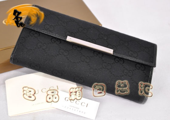 112715 Gucci經典雙G花布女士錢夾 Gucci長款錢包 Gucci女包 錢包 黑色