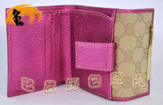 112716 Gucci經(jīng)典雙G花布時(shí)尚女士錢夾 Gucci短款錢包 Gucci女包 杏配桃紅色