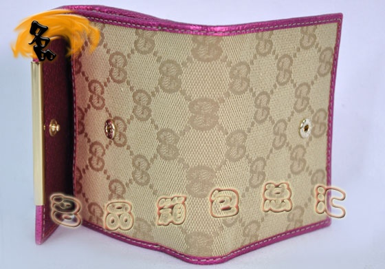 112716 Gucci經(jīng)典雙G花布時(shí)尚女士錢夾 Gucci短款錢包 Gucci女包 杏配桃紅色