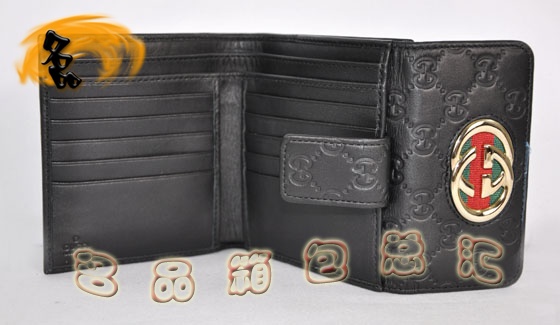 162759 原版一比一品質(zhì) 進(jìn)口牛皮雙G壓花 Gucci短款錢(qián)包 Gucci女士錢(qián)包 黑色
