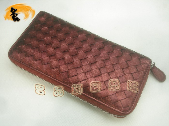 08621 Bottega Veneta經典款羊皮編織女包 Bottega Veneta時尚女士長款錢包 棗紅色
