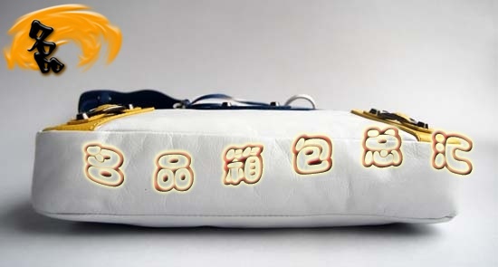 084331 巴黎世家女包 新款拼色頭層牛皮女士機車包 Balenciaga手提包 單肩包 白色