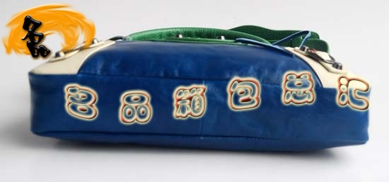 084331 巴黎世家女包 拼色頭層牛皮女士機車包 Balenciaga手提包 單肩包 藍配紅色