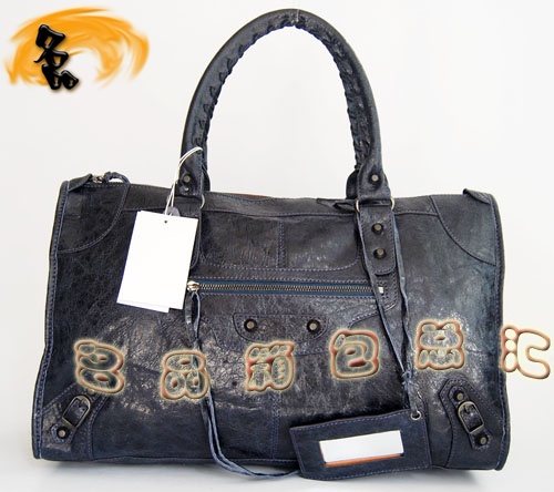 084324 Balenciaga單肩包 Balenciaga羊皮女包 機車包 巴黎世家手提包 海軍藍