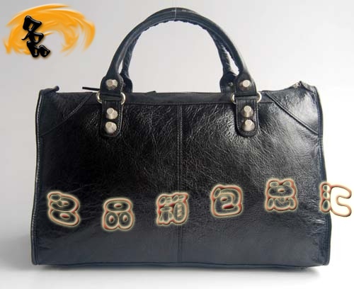 084324A 一比一品質 巴黎世家新款羊皮銀釘手提包 Balenciaga機車包 黑色